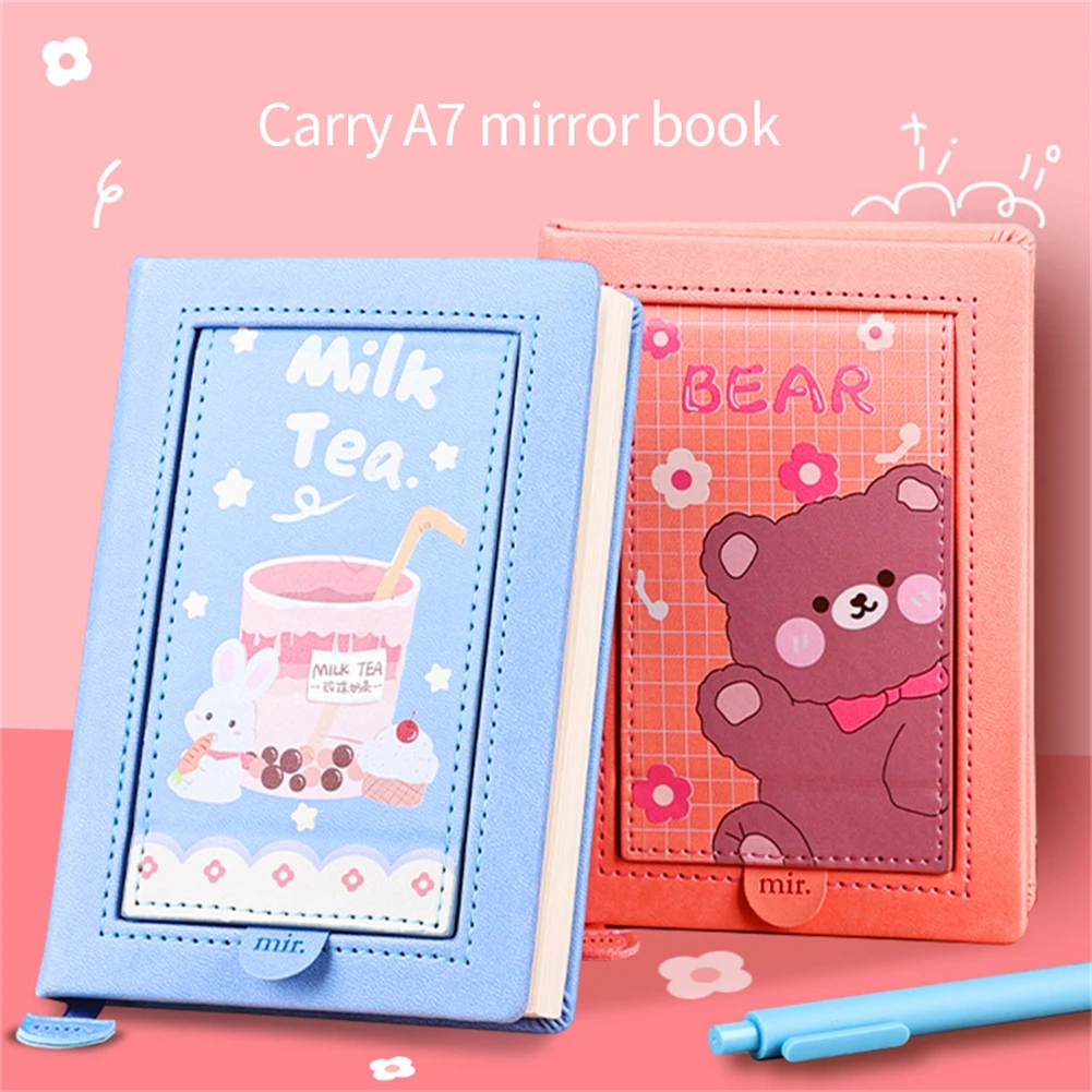 

Creative Notebook With Mirror Notebook Kawaii Decompression Simple Learning Office Diary Notepad Girl Heart A6 Hand Ledger
