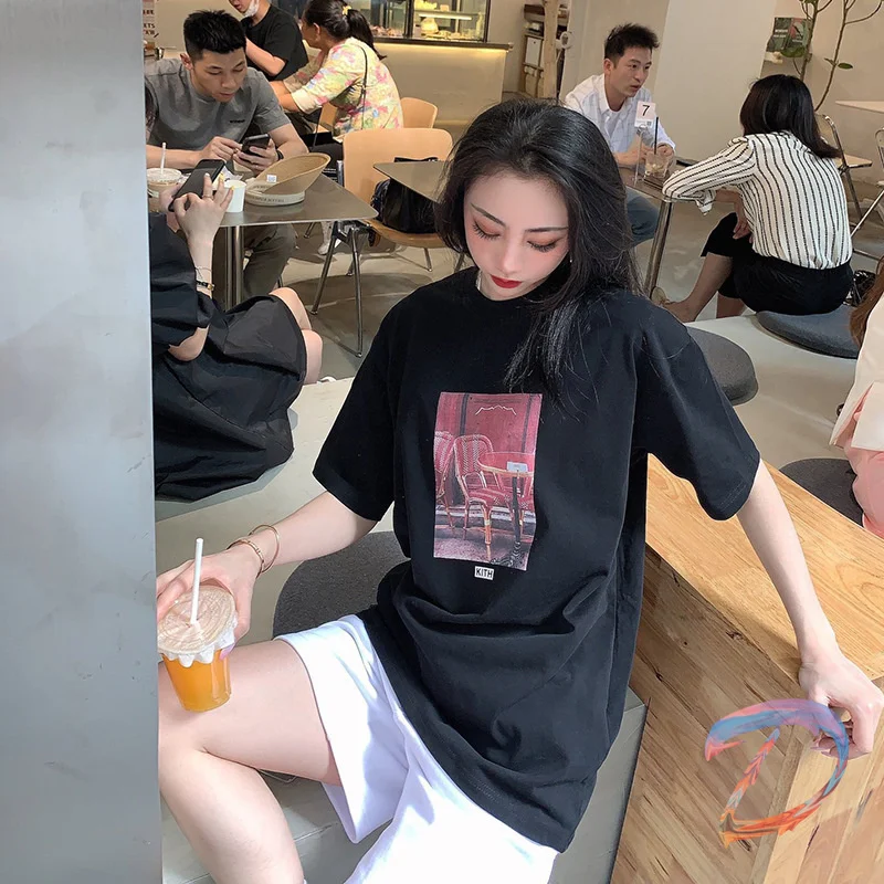 

Kith T-shirts Best Quality Printed French Paris Casual T-shirt Oversize Men's Women's Kith High Street Sports Loose Tshirts