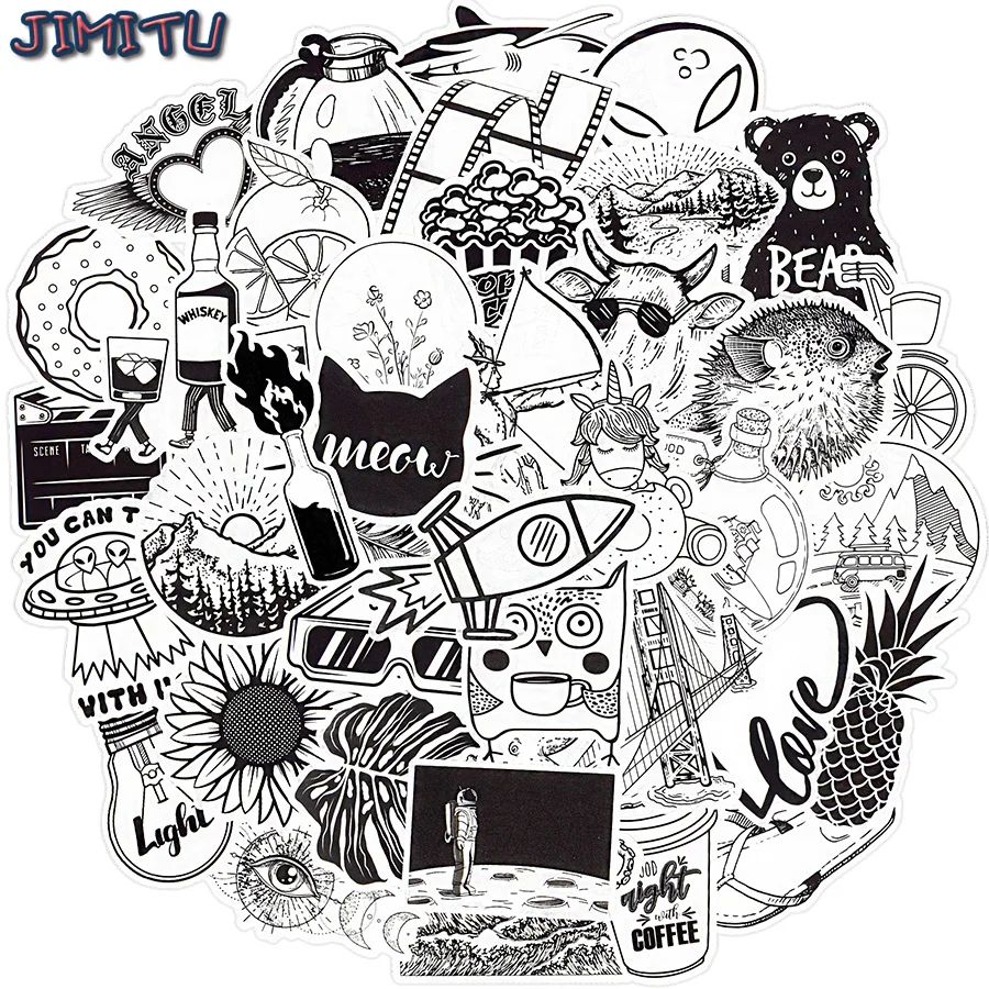 50 шт. VSCO Стикеры для девочек аниме черно-белая наклейка эстетика DIY ноутбук