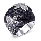 Женское Винтажное кольцо, с черным Цирконом и белыми цветами, с кристаллами