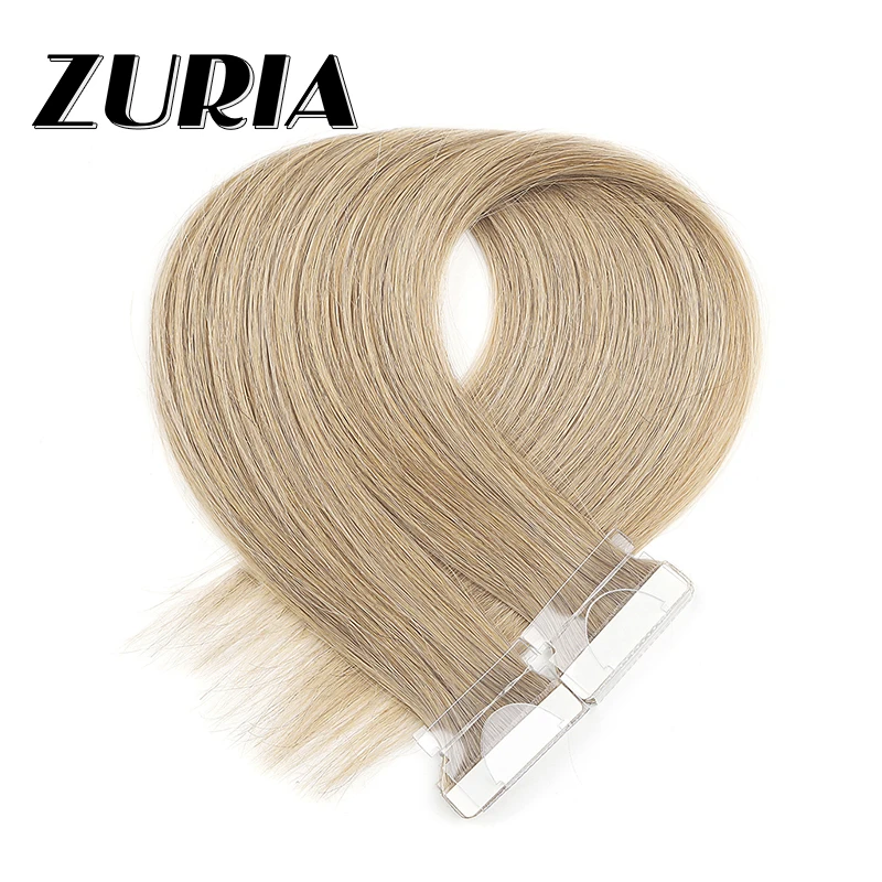 

ZURIA PU Skin Tape in Hair Extensions Remy Invisible Skin Weft Seamless 20"22" 100% 20s/pack Remy Real Human Hair Light Color