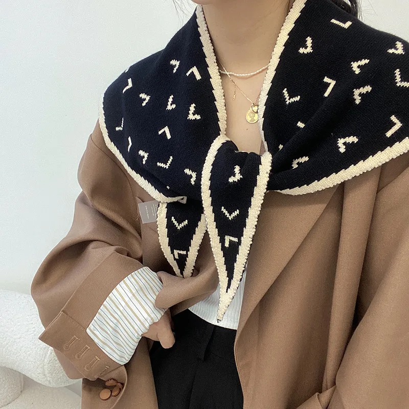 

Women Triangular Scarves Winter imitte Woolen Knit Elastic Warm Scarf Female Solid Color Soft False Collar Neck
