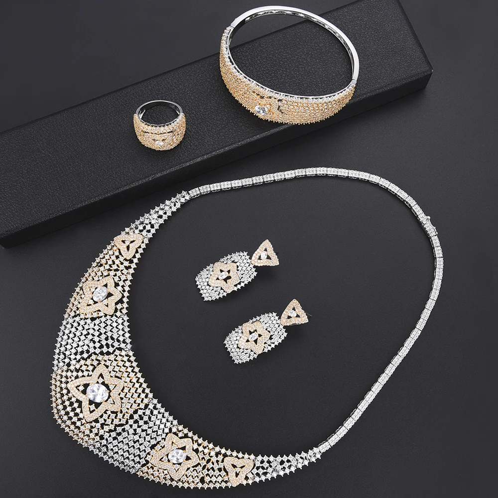 

LARRAURI Luxury Full Cubic Zirconia Jewelry Sets For Women Lover Birthday Fashion Jewelry Clear Crystal Valentine's Day Gift