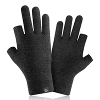 2021 new winter knitted gloves for men solid color plus velvet warm fingerless touch screen cold glove games writing black glove