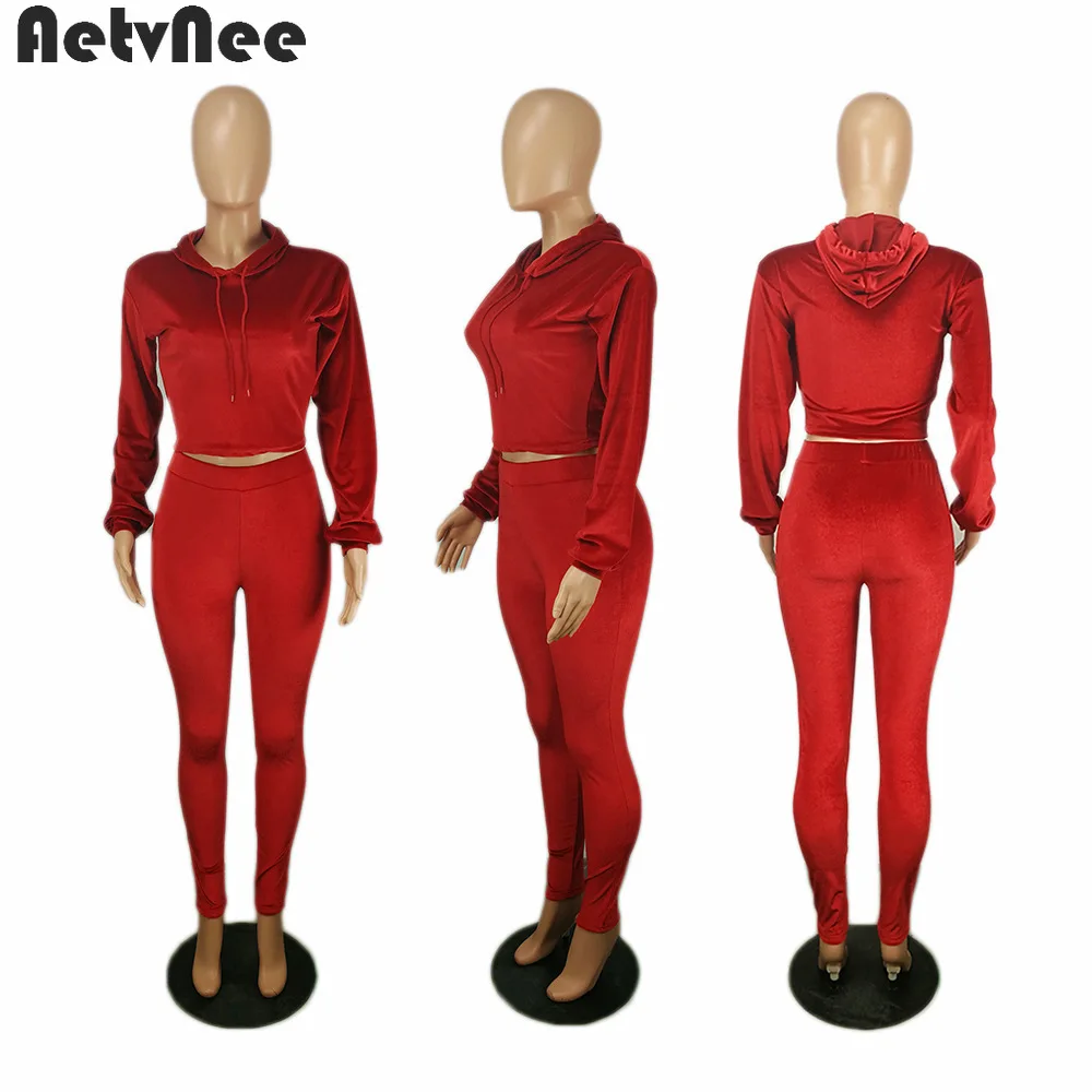 

AetvNee Solid Sets Women Autumn 2021 Long Sleeve Hoodie Tops Slim Sweatpants 2 Two Piece Set Tracksuit Casual Street Clothing
