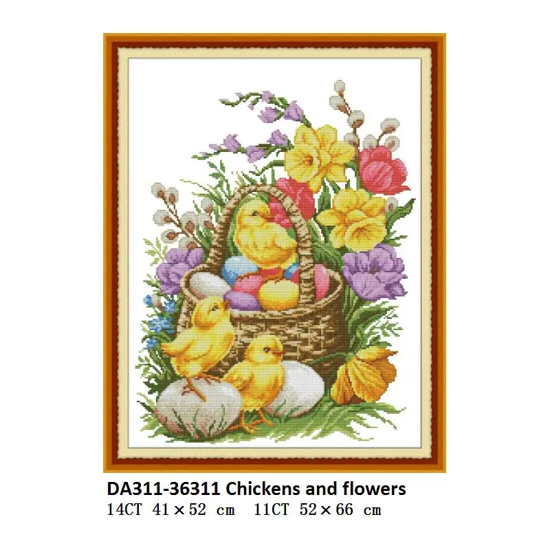 Cross Stitch DA311 Joy Sunday цыплята и цветы штампованные Наборы для вышивания крестиком 11ct 14ct Aida холст для вышивания крестиком печатная вышивка крестиком - Цвет: Cross Stitch DA311