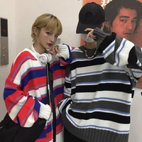 korean retro striped sweater women 2021 fashion egirl pullover harajuku oversized knit emo nightclub streetwear urban winter top