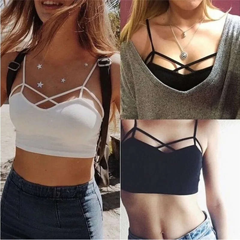 

Sexy Women Cut Out Black Bustier Crop Tank Tops Fashion Top Bralette Strappy Crochet Cropped Blusas Bandage Halter Camisole