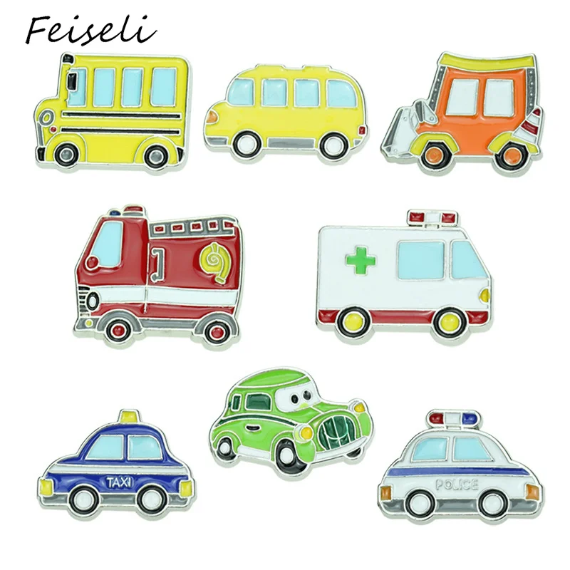 Feiseli мультфильм эмаль полицейский автомобиль пожарная машина скорой помощи Ван Брошь булавка для детей