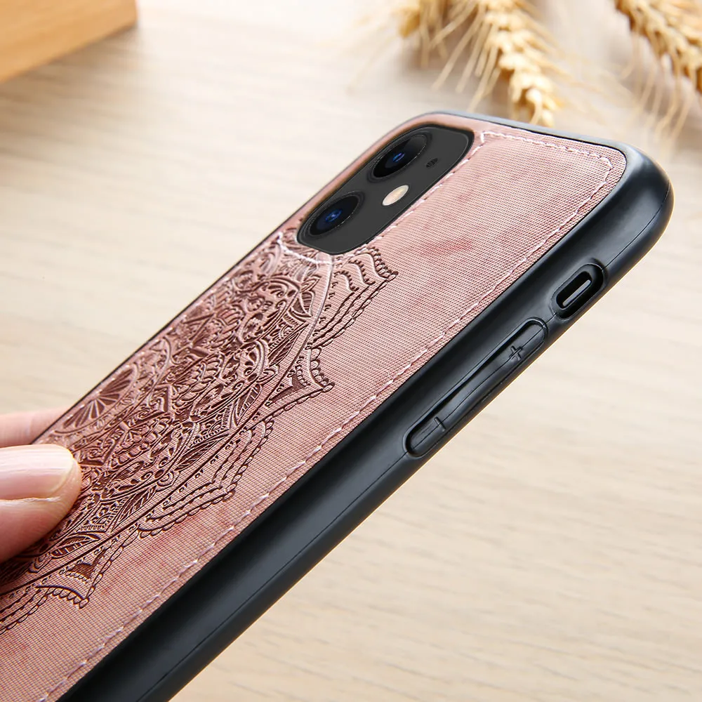 

For IPhone 11 Pro Max Retro Hybrid Fabric Case for Iphone 11 Mandala Printed Silicone Shockproof Thin Cover