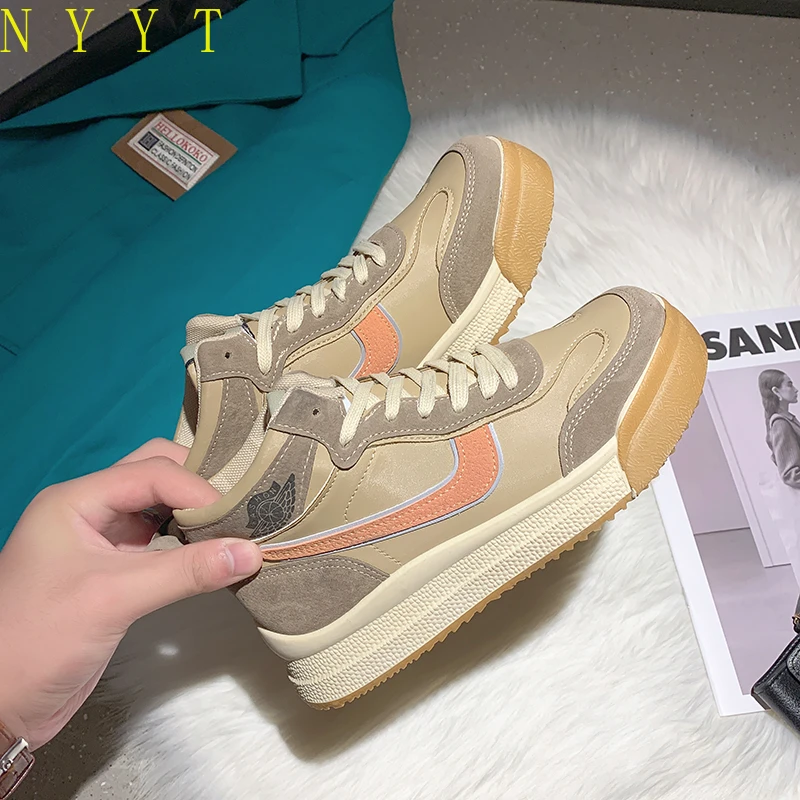 

Женские высокие кроссовки, модная кожаная обувь для тренировок, обувь на платформе для женщин, массивная Вулканизированная обувь для бега, ...