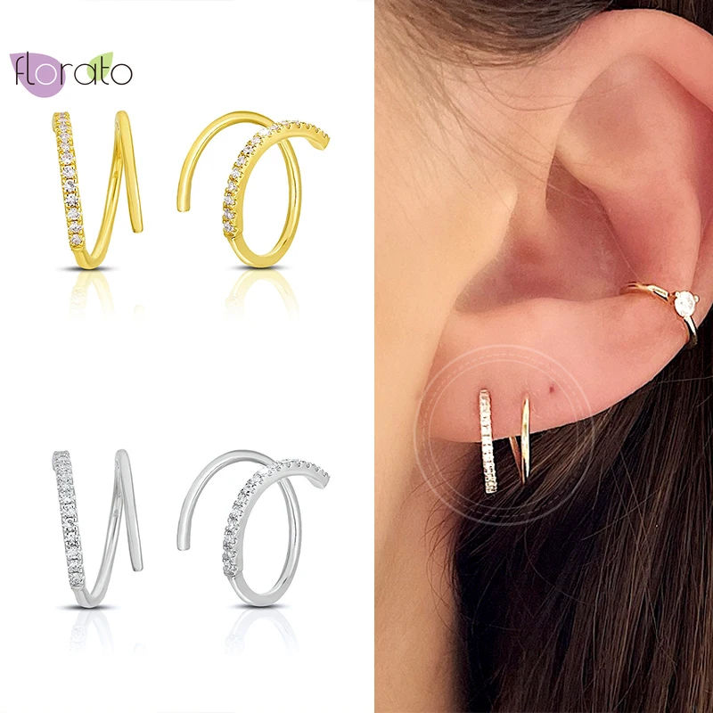

925 Sterling Silver Ear Needle Korean Style Wrap Around Crystal Stud Earrings Exquisite Chic For Women Jewelry Birthday Gifts