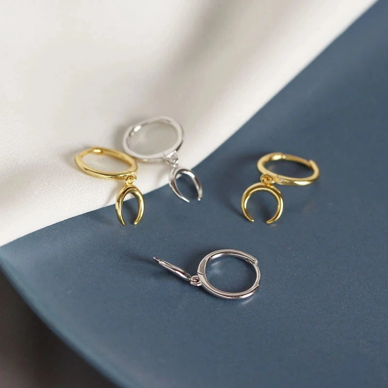 

925 Sterling Silver Moon Hoop Earring For Women Party Wedding Jewelry eh400