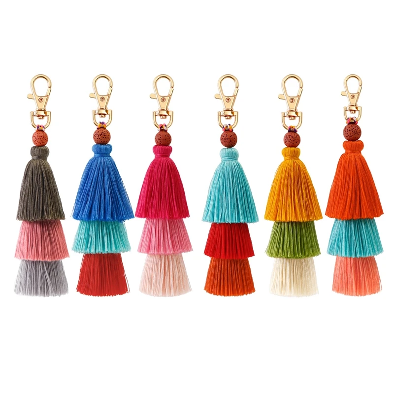 

Uclio 6 Pack Colorful Tassel Bag Charm KeyChain, Boho Handmade Fringe Cute Keychains Handbag Purse for Women Girl