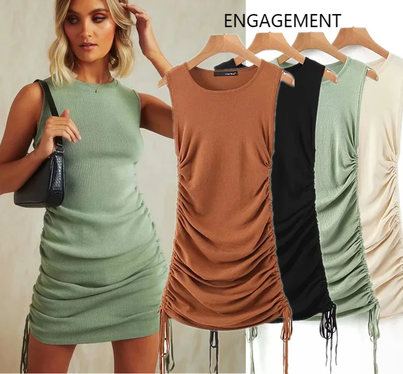 

2021 Women Basic ins blogger pleated knitted summer dress de fiesta de noche vestidos mini dress sexy