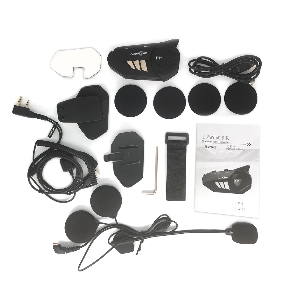 

F1+ Waterproof Motorcycle Helmet Bluetooth 5.0 Intercom Headset For 6 Riders 1080p Hd Motorbike Dvr Camera Wifi Video Recorder