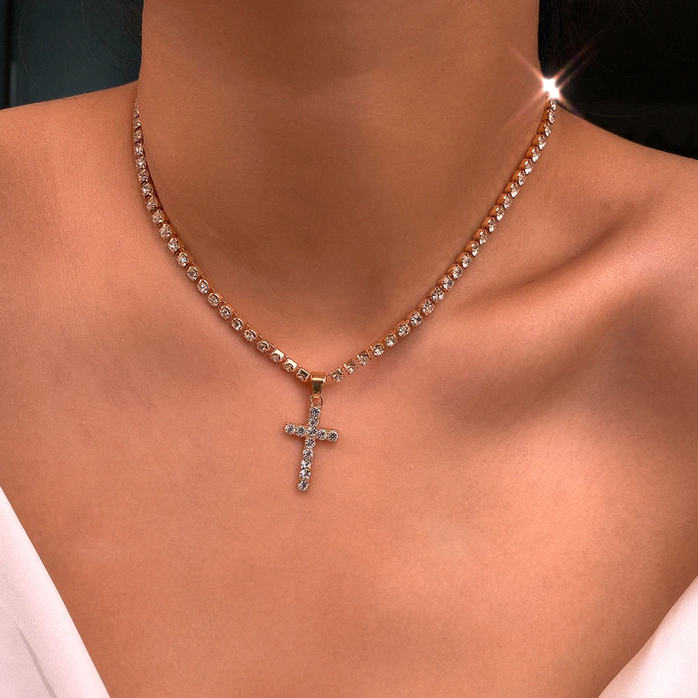 2020 Fashion Gold Color Crystal Cross Asylum Simple Pendant Necklaces For Women Necklace Female Boho Vintage Jewelry Gift |