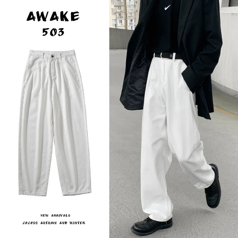

2021 Spring New Men's Jeans Straight Solid White Casual Jeans Mans 2020 Korean Hip Hop Baggy Jeans Woman Harajuku Denim Pants