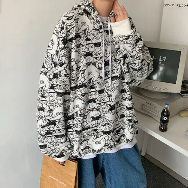 

Hong Kong Style Ins Sweater Men 's Fashion Brand Spring and Autumn Leisure Top Korean Style Trendy Animal Print Loose Clothes an