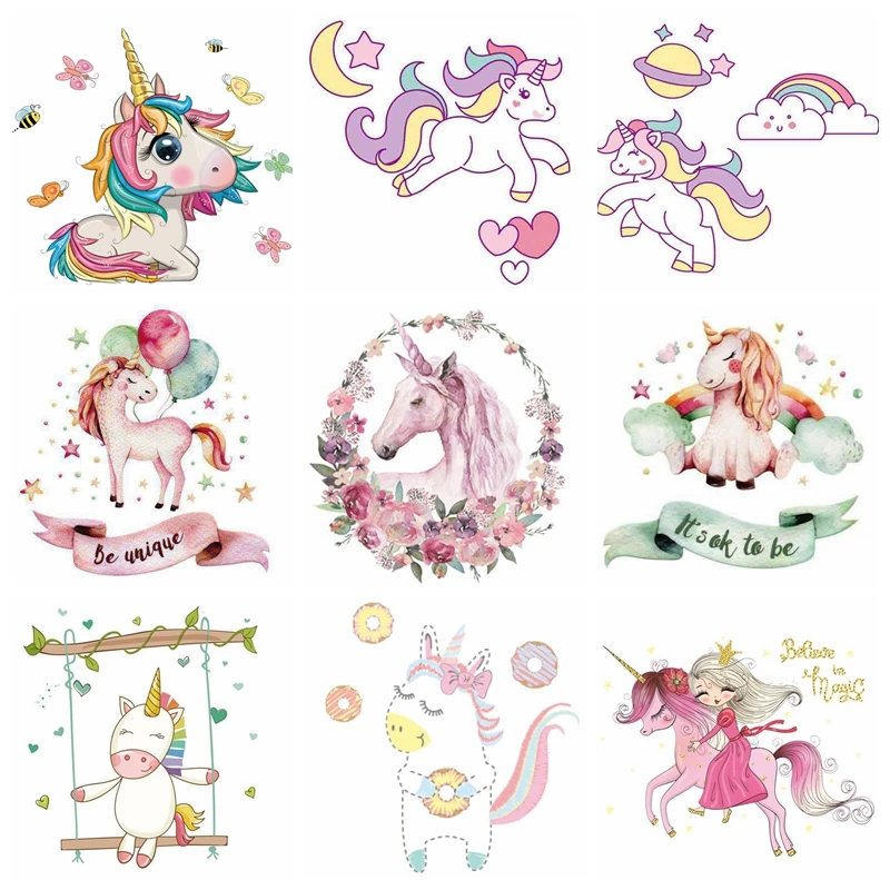 

Cartoon Animal Patch Unicorn Thermal Sticker On Clothes Patches For T-Shirt Iron On Transfer For Clothing Stripes Decor Thermal