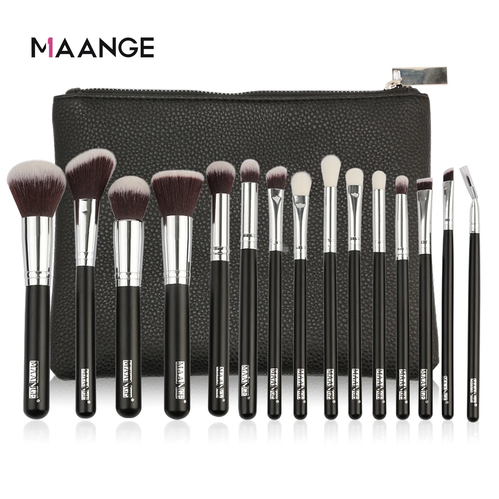MAANGE 6-15 шт. набор кистей для макияжа Пудра Тени для век Косметика Make Up Brush с ПУ кожаный чехол Красота набор инструментов
