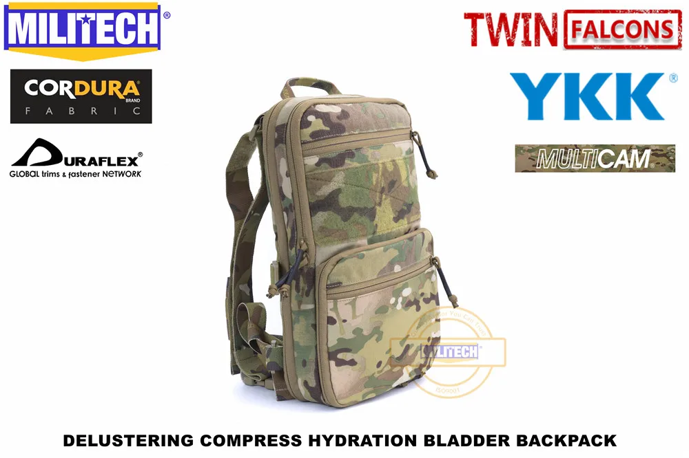 

MILITECH Compress Flatpack Hydration Backpack MK3 Compatible Water Bladder 8L Bag MilSpec TWINFALCONS TW 500D Delustered Cordura