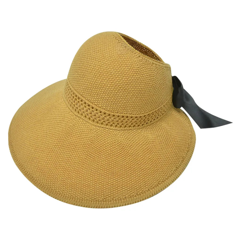 

Summer Large Brim Straw Hat Floppy Wide Brim Sun Cap Bowknot Adjustable Beach Foldable Hats 2021 Hats for Women