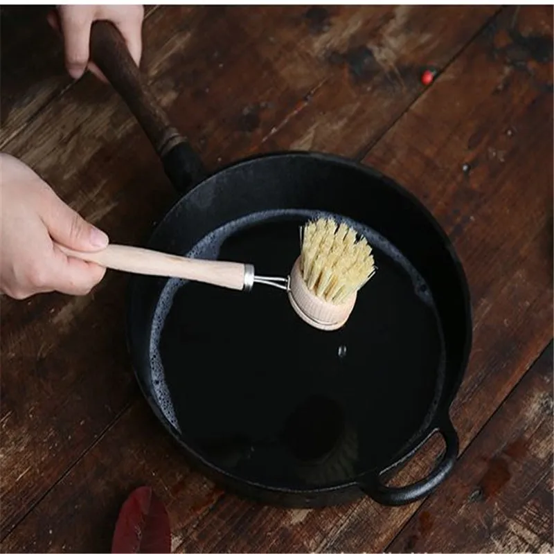 

1pc Creative Natural Eucalyptus + Sisal Long Handle Wood Scrubber Cleaning Tool Pot Washing Machine Kitchen Multi-function Brush