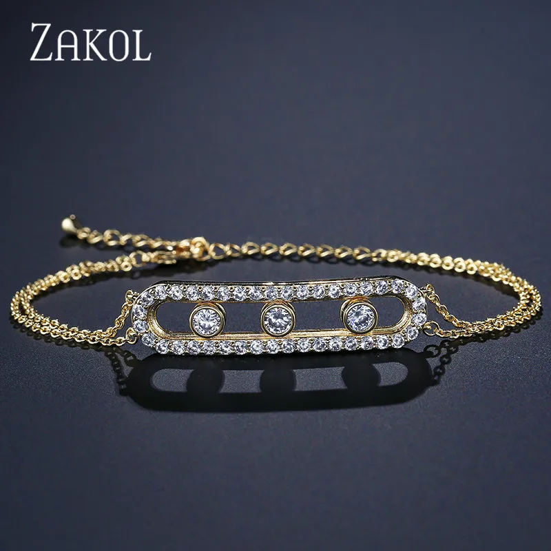 Gold Color ZAKOL модный роскошный браслет для матери прозрачный белый круглый камень свадебные украшения Новая энергия для женщин вечерние FSBP2013 - Окраска металла: Gold Color