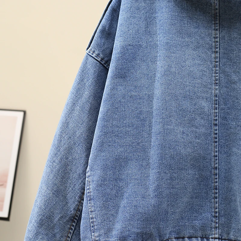 Зимняя джинсовая куртка с большим меховым воротником и подкладкой из овечьей