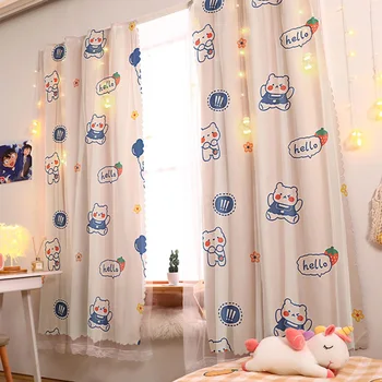 Blackout magic tape Curtain For Living Room Girls Bedroom Printing Decoration Tulle Voile Drapes window