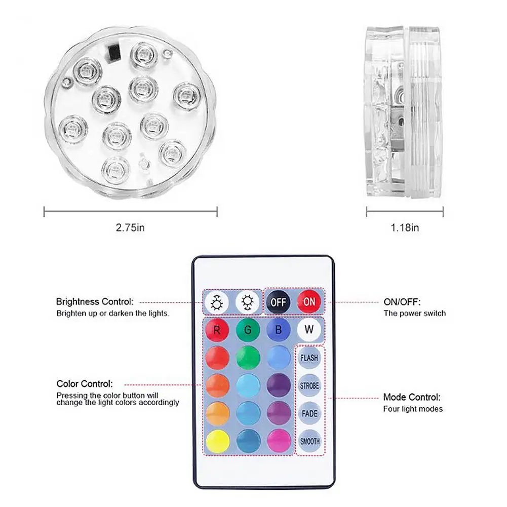 

60cm 16 LED RGB Submersible Light With Magnet And Suction Cup Swimming Pool Light Underwater Tea Night Light For Pond