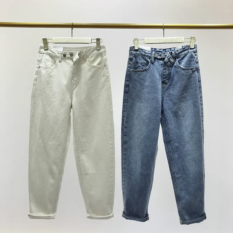 Джинсы женские с завышенной талией тонкие повседневные брюки султанки из денима