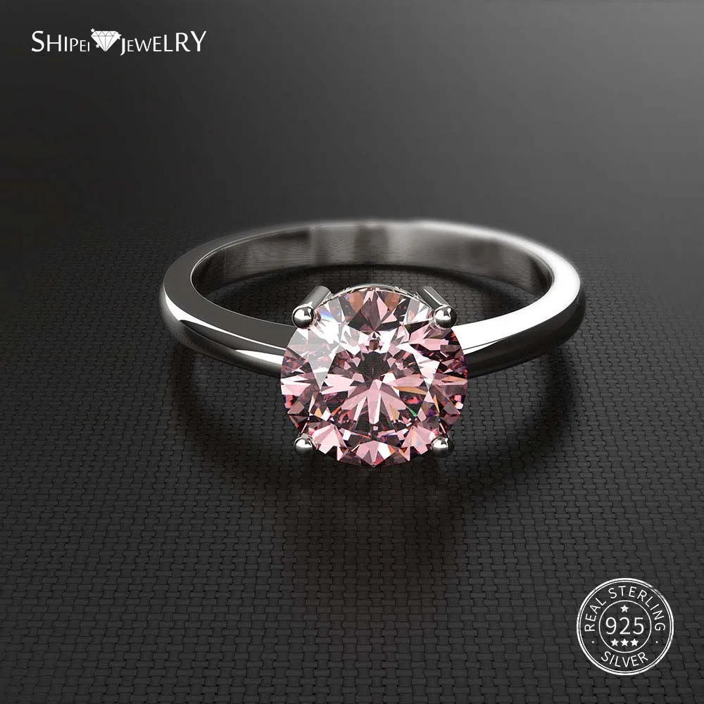 Shipei, 925 пробы, серебряное кольцо, хорошее ювелирное изделие, 2ct, Белый сапфир, обручальное кольцо для женщин, мужчин, Подарок на годовщину - Цвет камня: Розовый