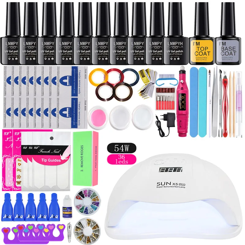 Дизайн ногтей маникюрный набор 10 шт Гель лак средства финиш гель + 36 Вт/48/54 Вт