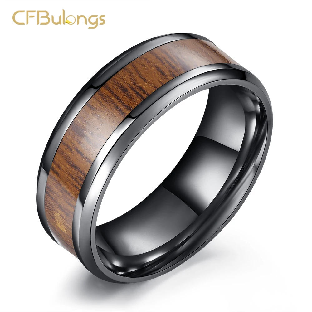 Cfbuдлинное мужское Винтажное кольцо из нержавеющей стали с отделкой под дерево