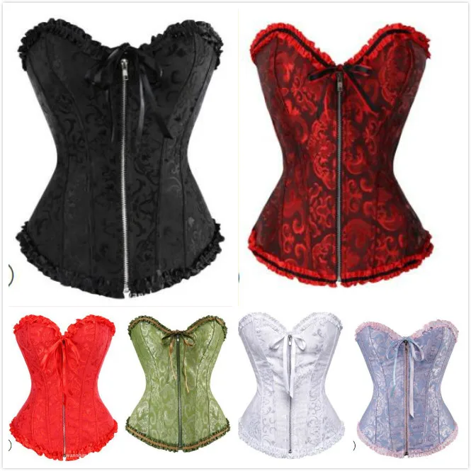 Transparent Floral Lace Zipper Corset Top Padded Cup Body Shaper Women Bridal Corselet Overbust Bustier Sexy Lingerie