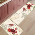 Коврик для кухни в стиле ретро, противоскользящий, с красными птицами, цветами, для входа в спальню, Домашний напольный декор, для ванной