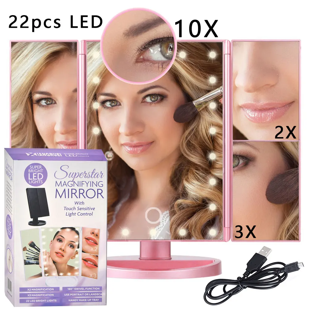 Pro Mirror Pink Увеличительный светодиодный светильник, зеркальная лампа для макияжа, 10X лупа, батарея, туалетное стекло, макияж, мини, для ванной, косметическая, для ванной, умная присоска - Цвет: Pro Mirror Pink