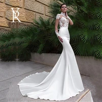 yiliber mermaid chiffon wedding dress long sleeve muslim bride trailing simple white retro wedding gown backless plus size