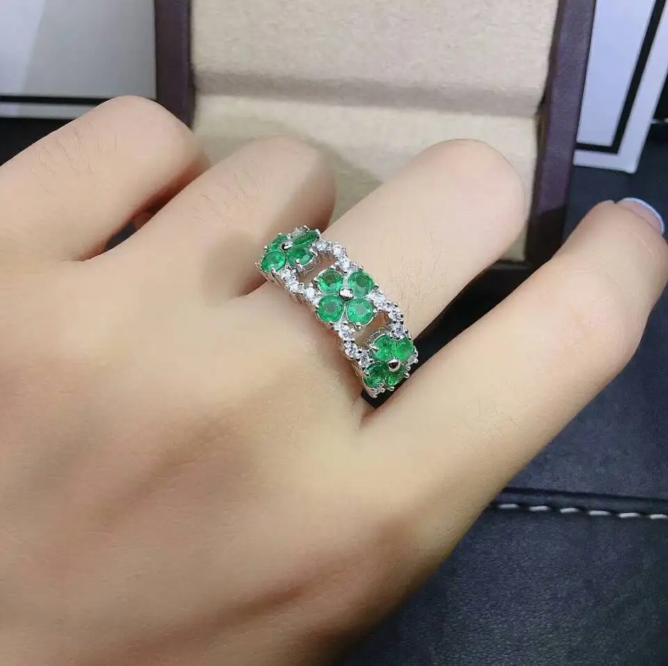 Женское кольцо с изумрудом MeiBaPJ свадебное из настоящего серебра 925 пробы цветами