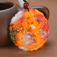 natural colorful jade money dragon pendant necklace jewellery fashion accessories hand carved man amulet sweater chain