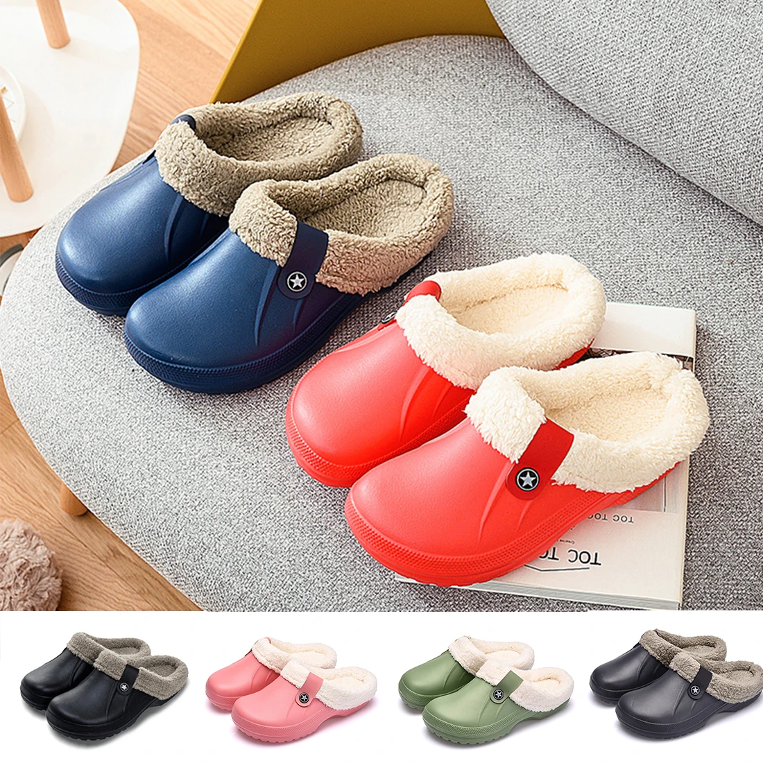 

Unisex Home Winter Clogs Indoor Fur Warm Slippers Sandals For Women New Fashion Footwear Flops Mule Slides