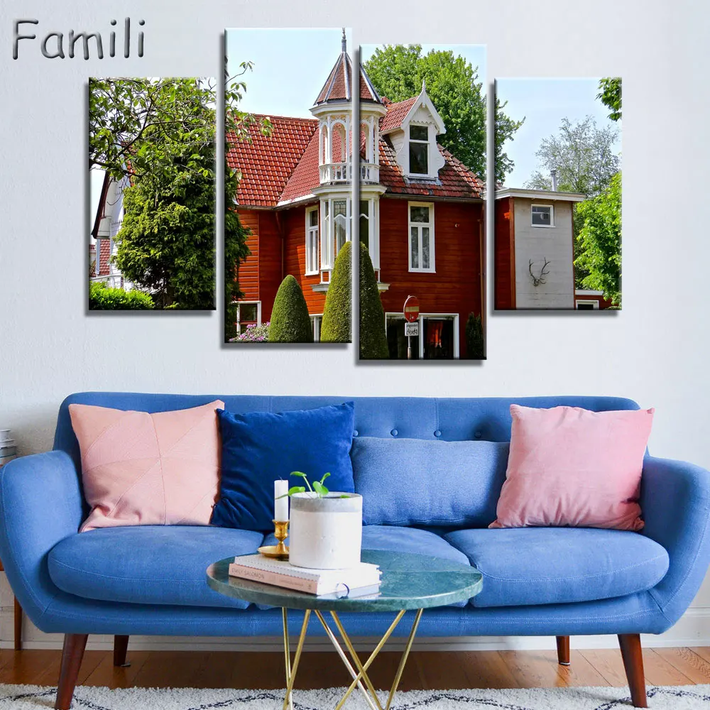 

4pcs Modern Netherlands city Canvas art Painting on the Wall Modular Pictures vintage home decor Canvas Painting for Living Room