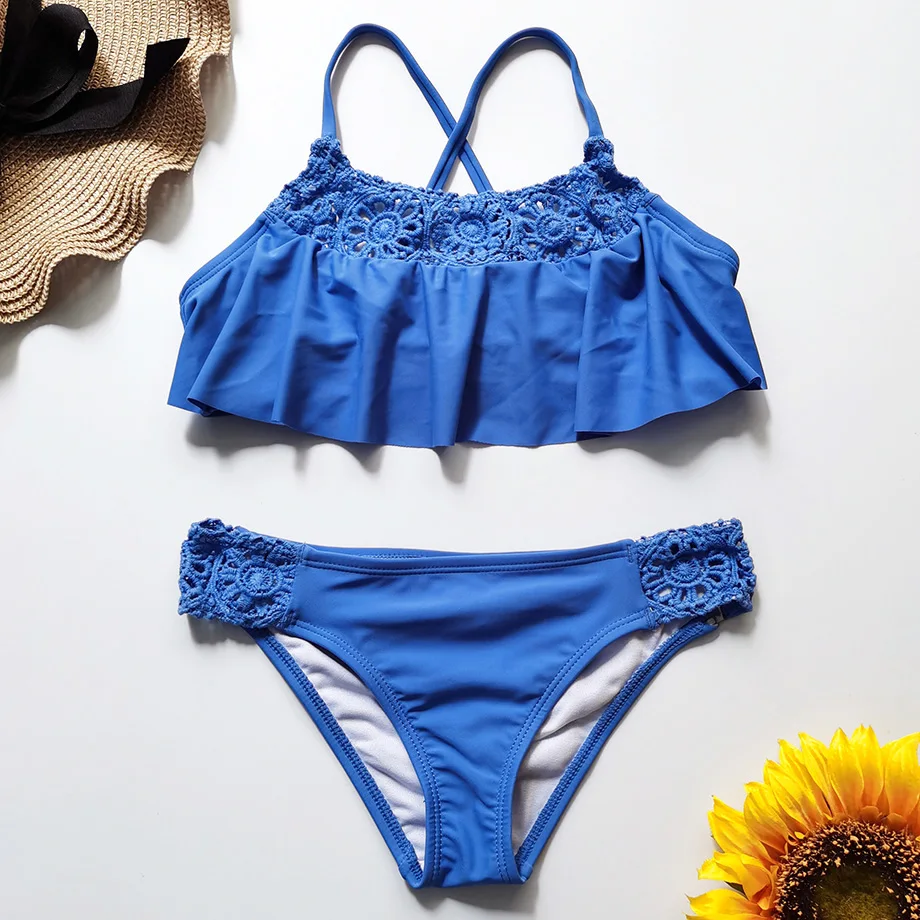 От 7 до 16 лет купальный костюм для девочек Детский жаккардовый комплект бикини