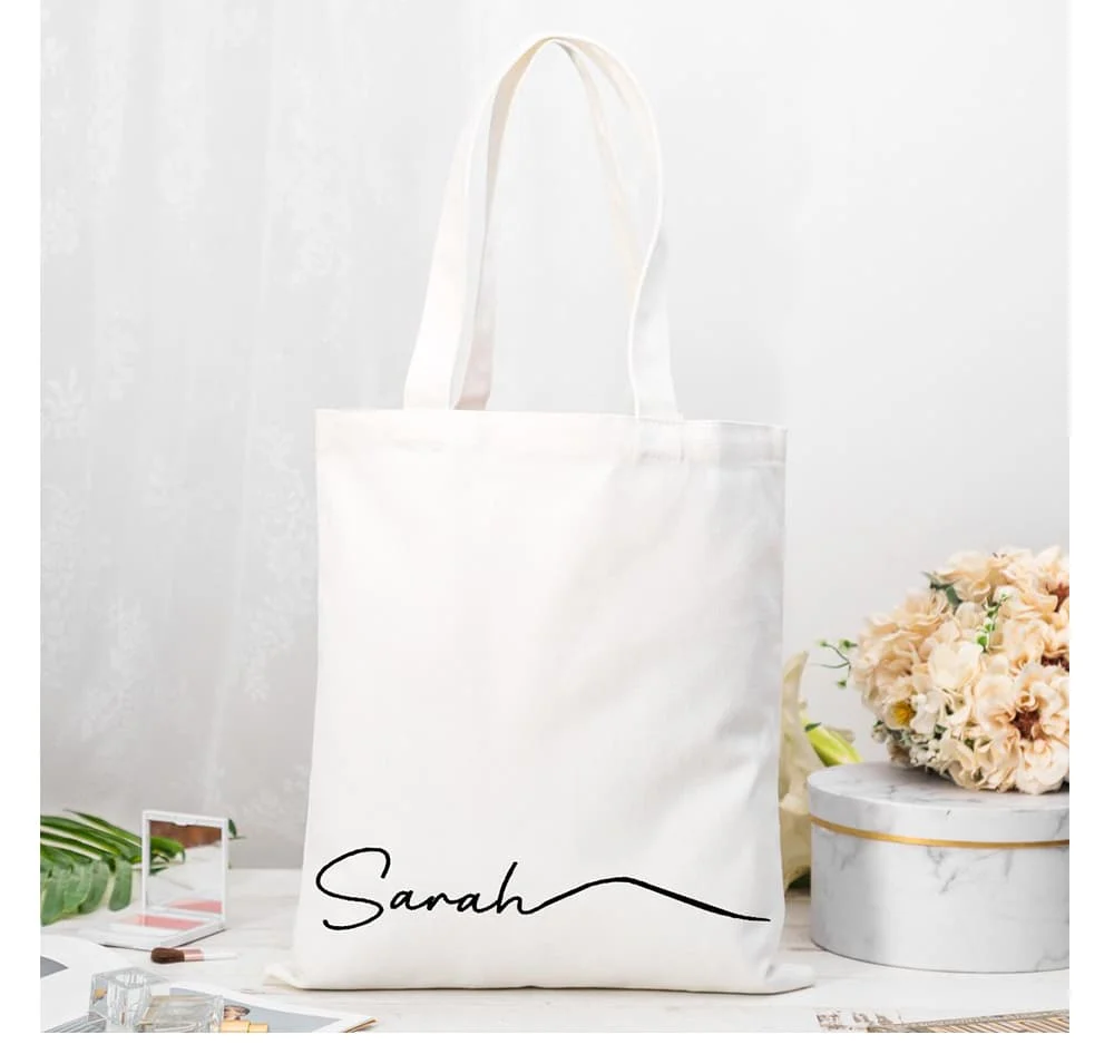 

Personalized Cotton Tote Bag Bridesmaid Gift Bag Custom Name Bag Beach Jute Tote Wedding Favor Gift for Her