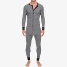 Пижама Слитная для мужчин, пижама с длинным рукавом, круглым вырезом, пуговицами и принтом в полоску, одежда для сна, 2021