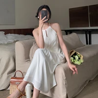 summer elegant white dress french style sleeveless halter vintage strap dress sexy 2021 female vestidos