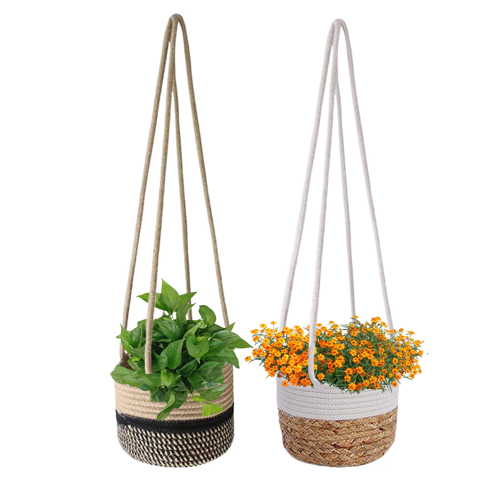 

Garden Plant Storage Basket Jute Rope Hanging Planter Woven Indoor Outdoor Flower Pot Holder Macrame Plant Hangers Home Decor