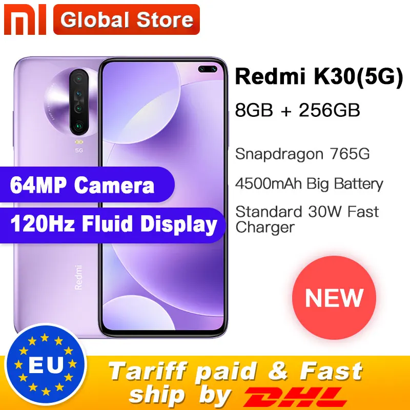 Xiaomi Redmi K30 5G 256 ГБ 8 ГБ восьмиядерный смартфон Snapdragon 765G 6,67 дюйма 64 мп четырехъядерный камера заднего вида 4500 мАч